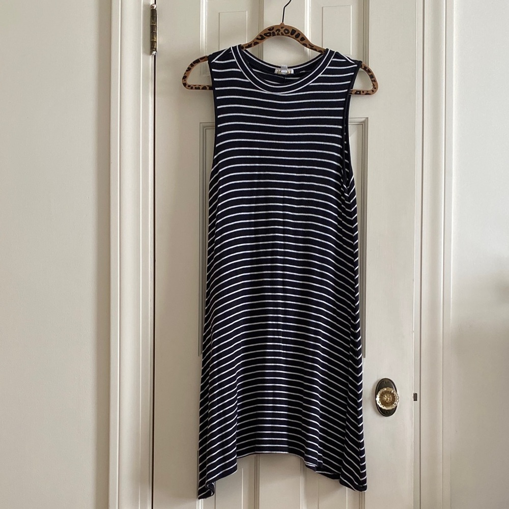 Black and White Striped Sleeveless Swing Dress